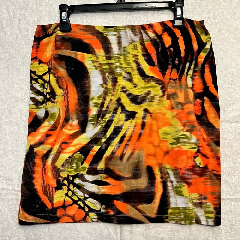 Orange Miniskirt tropical retro 70’s style size 10